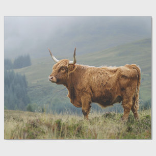 Highland Cow Misty Morning Decoupage Geschenkpapier