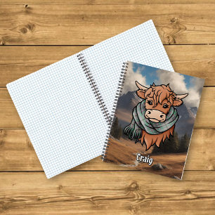 Highland Cow mit Craig Tartan Scarf Notizbuch