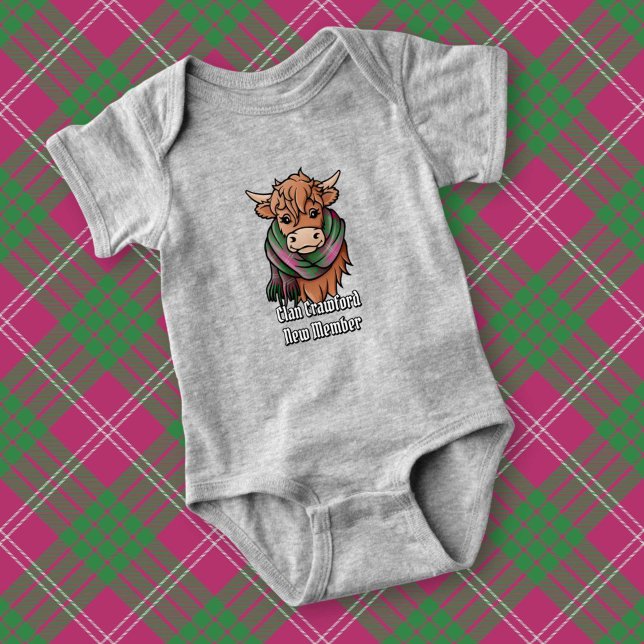 Highland Cow mit Crawford Tartan Scarf Baby Strampler (Von Creator hochgeladen)