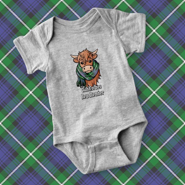 Highland Cow mit Forbes Tartan Scarf Baby Strampler (Von Creator hochgeladen)