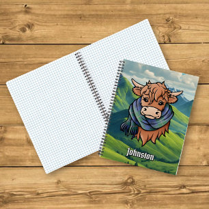 Highland Cow mit Johnston Tartan Scarf Notizbuch