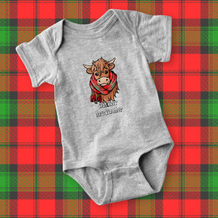 Highland Cow mit Kerr Tartan Scarf Baby Strampler