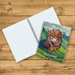 Highland Cow mit MacFarlane Tartan Scarf Notizbuch