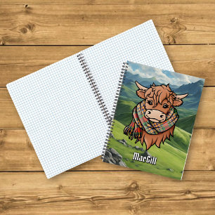 Highland Cow mit MacGill Tartan Scarf Notizbuch