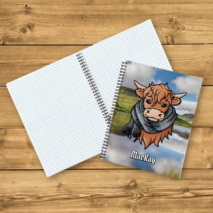 Highland Cow mit MacKay Blue Tartan Scarf Notizbuch
