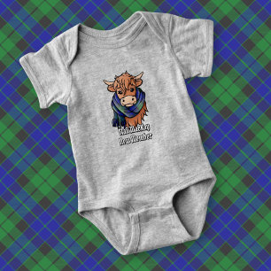 Highland Cow mit MacKay Tartan Scarf Baby Strampler
