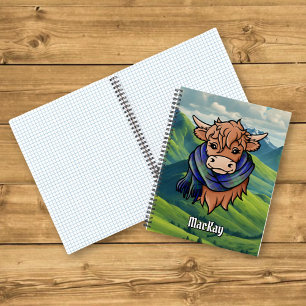Highland Cow mit MacKay Tartan Scarf Notizbuch