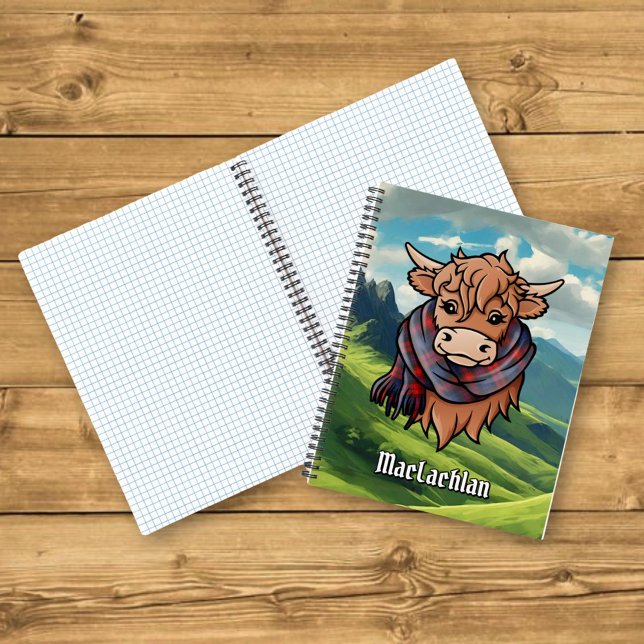 Highland Cow mit MacLachlan Tartan Scarf Notizbuch (Von Creator hochgeladen)