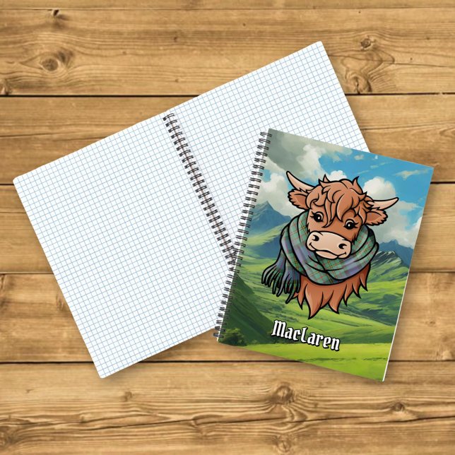 Highland Cow mit MacLaren Tartan Scarf Notizbuch (Von Creator hochgeladen)