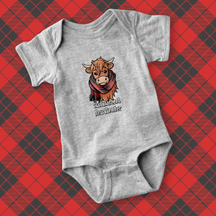 Highland Cow mit MacLeod von Raasay Tartan Scarf Baby Strampler