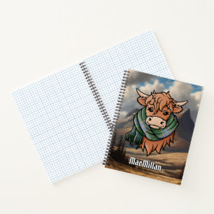 Highland Cow mit MacMillan Jagd Tartan Scarf Notizbuch
