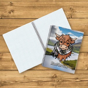 Highland Cow mit MacPherson Dress Tartan Scarf Notizbuch