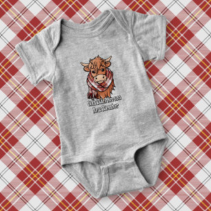 Highland Cow mit MacPherson Red Dress Scarf Baby Strampler