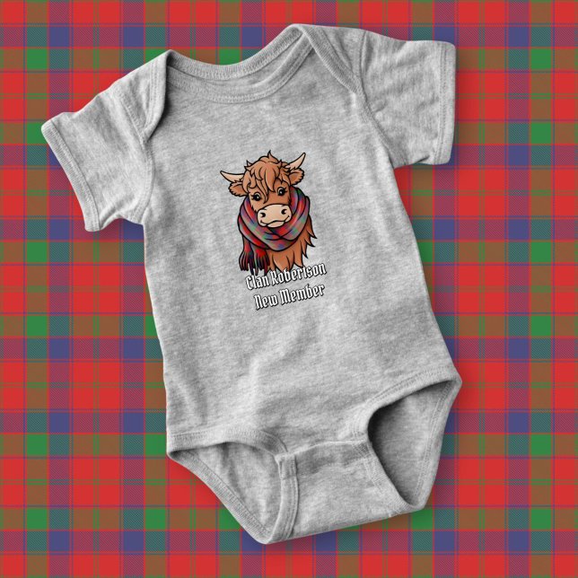 Highland Cow mit Robertson Tartan Scarf Baby Strampler (Von Creator hochgeladen)