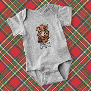 Highland Cow mit Royal Stewart Tartan Scarf Baby Strampler