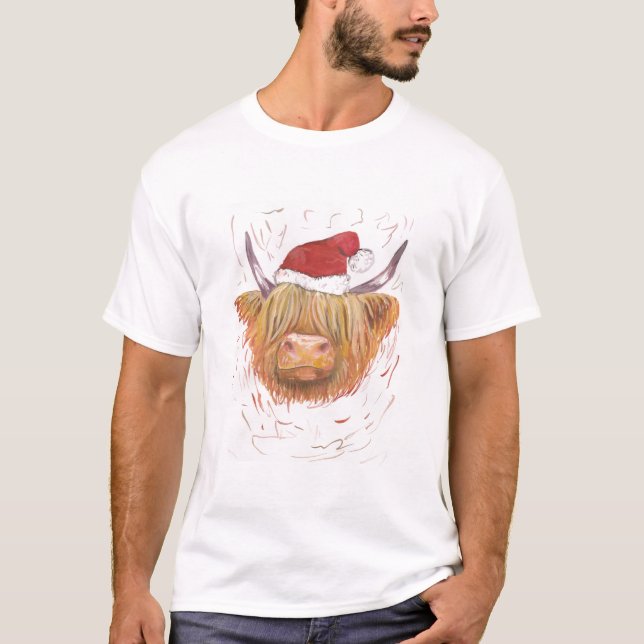 Highland Cow mit Weihnachten  T-Shirt (Vorderseite)