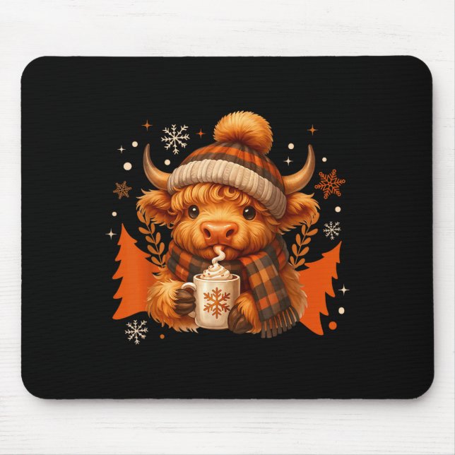 Highland Cow Mooey Christmas Pajamas Western Cowgi Mousepad (Vorne)