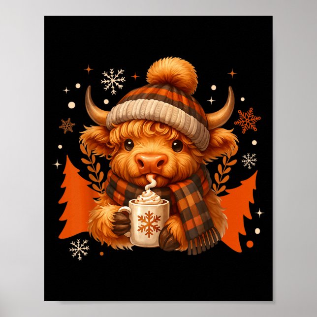 Highland Cow Mooey Christmas Pajamas Western Cowgi Poster (Vorne)