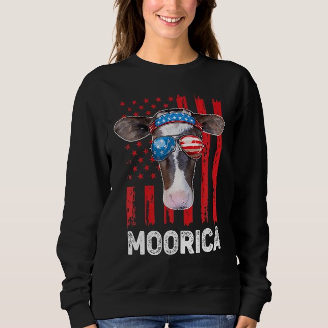 Highland Cow Moorica 4th July Independence Day Ame Sweatshirt (Vorderseite)