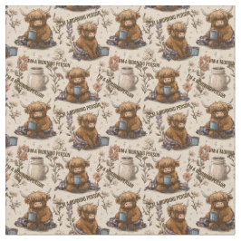 Highland Cow Morning Coffee Cozy Farmhouse Pattern Stoff