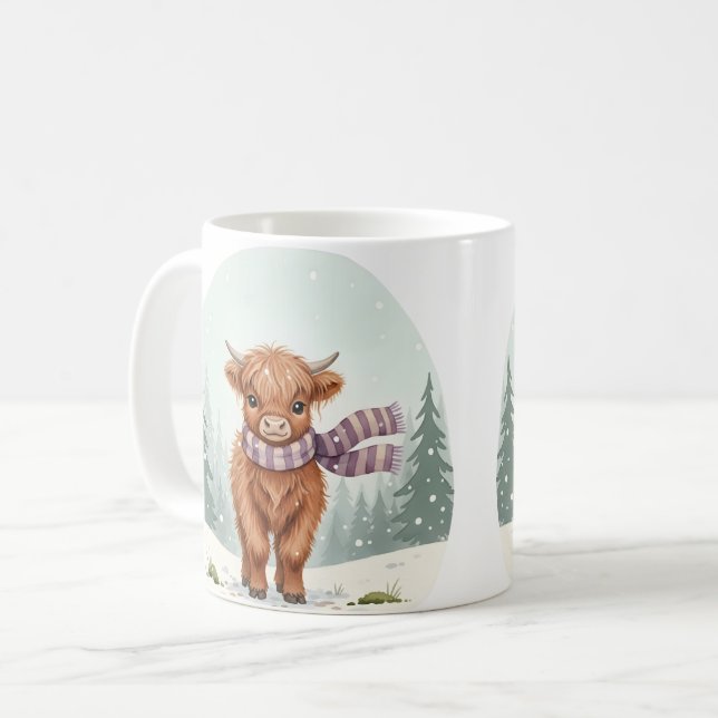 Highland Cow Mug, Cute Animal Art, Farm Animal Gif Kaffeetasse (Vorderseite Links)