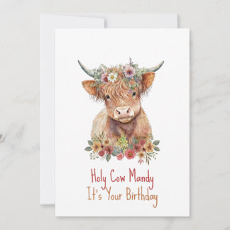 Highland Cow Niedlich Floral Geburtstag Einladung