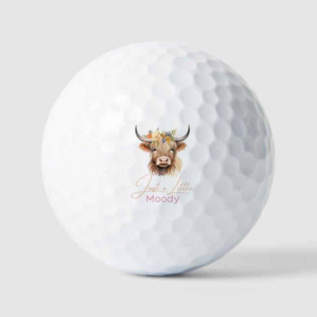 Highland Cow nur eine kleine Moody-Blume Kuh-Farm Golfball (Vorderseite)