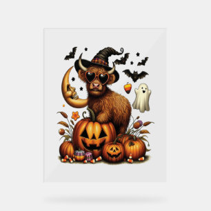 Highland Cow on Pumpkin Halloween Acrylschild