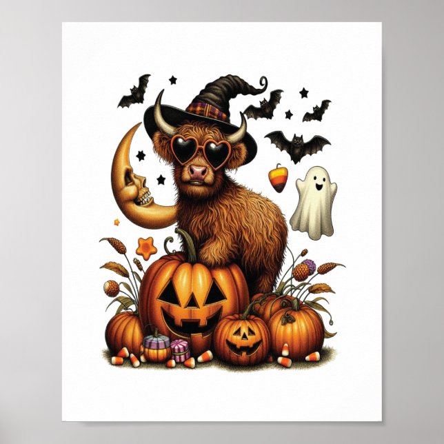 Highland Cow on Pumpkin Halloween Poster (Vorne)