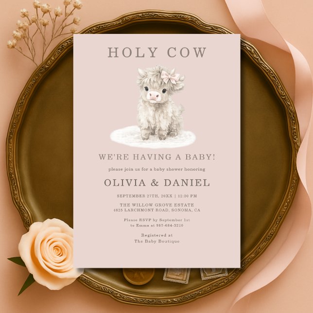 Highland Cow Pink Bow Girl Baby Shower  Einladung (Von Creator hochgeladen)