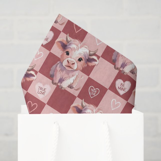 Highland Cow Pink Candy Hearts Valentine Gift Fill Seidenpapier (Geschenktüte)