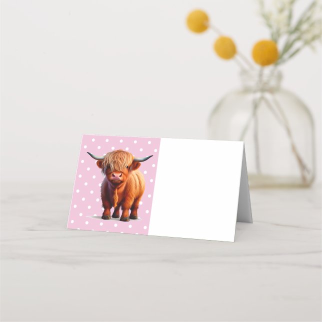 Highland Cow Pink Platzkarte (Vorderseite)