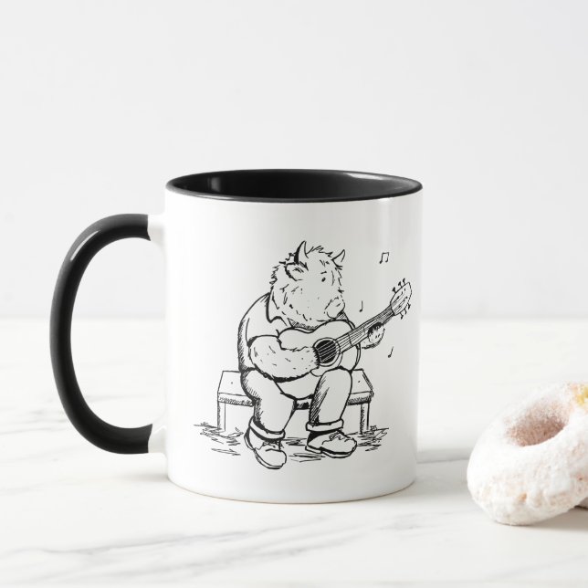 Highland Cow Plays Acoustic Guitar Tasse (Mit Donut)