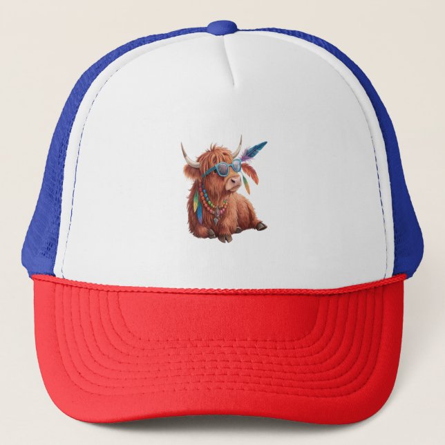 Highland Cow Png, Cool Cow Png, Sunglass Truckerkappe (Vorderseite)