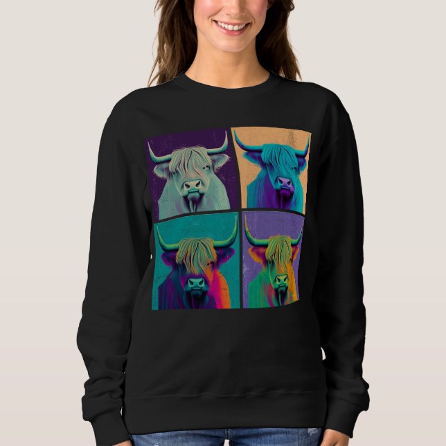 Highland Cow Pop Illustration Colorful Animal Men Sweatshirt (Vorderseite)