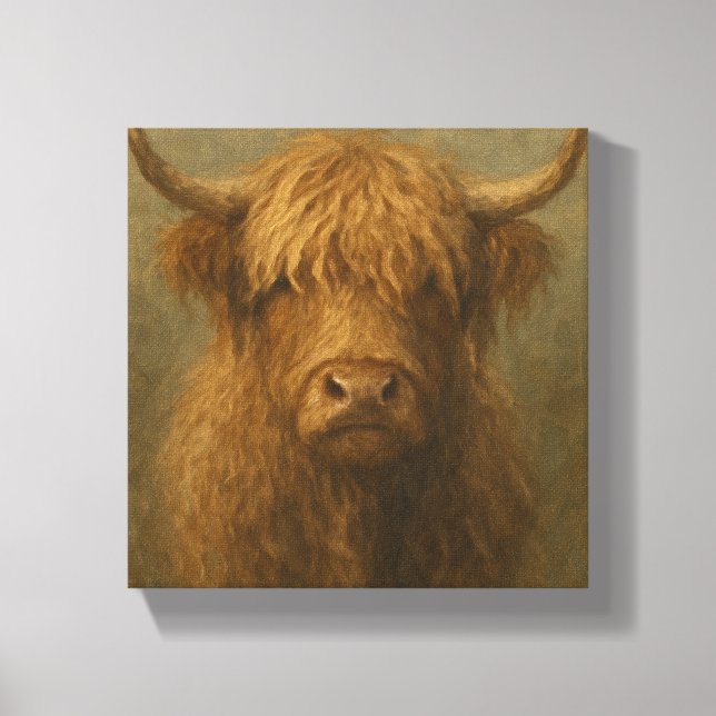 Highland Cow Portrait - Rustikales Bauernhaus Tier Leinwanddruck (Vorderseite)