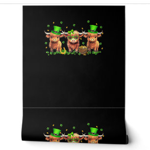 Highland Cow Print St Patricks Day Kleeblatt Irish Tapete