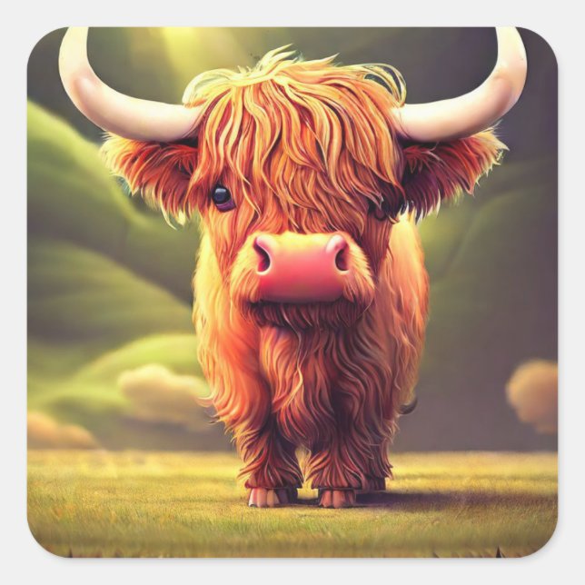 Highland Cow Quadratischer Aufkleber (Vorderseite)
