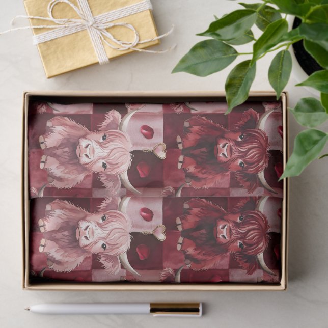 Highland Cow Red Cream Golden Heart Gift Liner Seidenpapier (Geschenk)