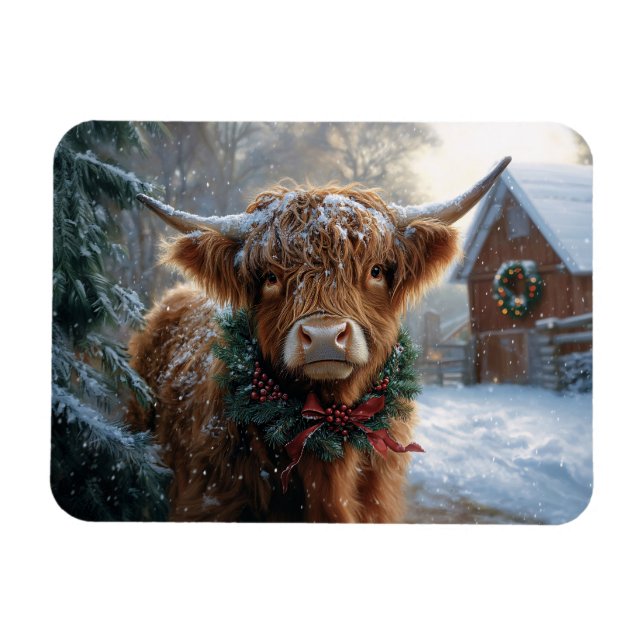 Highland Cow Rustic Barnyard Weihnachten flexibel Magnet (Horizontal)
