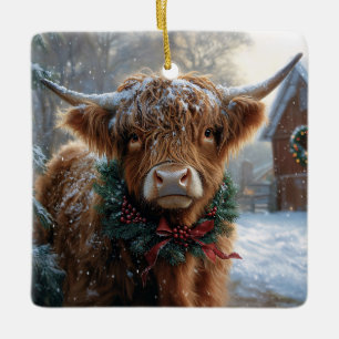 Highland Cow Rustic Barnyard Weihnachten Keramikornament