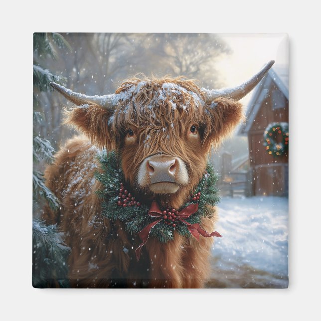 Highland Cow Rustic Barnyard Weihnachten Magnet (Vorne)