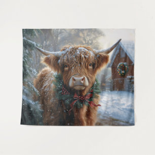 Highland Cow Rustic Barnyard Weihnachten Wandteppich
