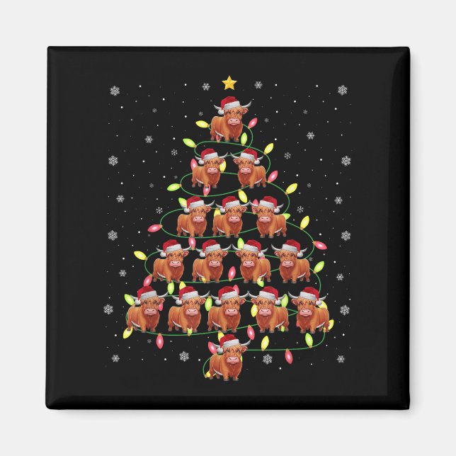 Highland Cow Santa Christmas Tree Lights Ugly Swea Magnet (Vorne)