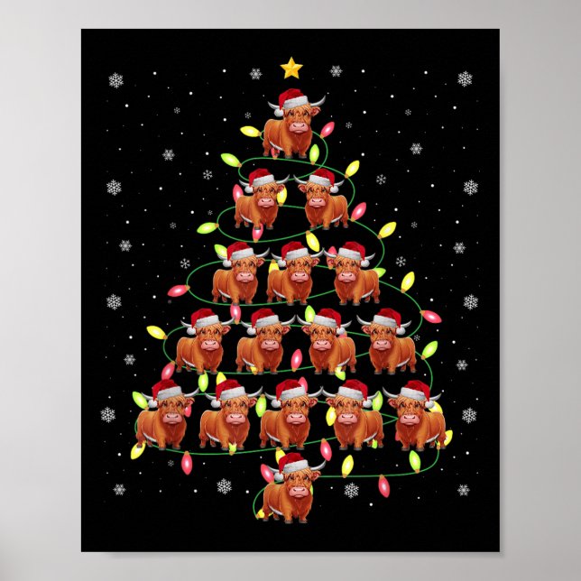 Highland Cow Santa Christmas Tree Lights Ugly Swea Poster (Vorne)