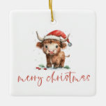 Highland Cow Santa Script Name Merry Weihnachten Keramikornament<br><div class="desc">Highland Cow Santa Script Name Frohe Weihnachten. Feierliche Köstlichkeit für die Weihnachtsdekoration,  mit diesem lustigen Design mit einer süßen Hochlandkuh in seiner Weihnachtsmannmütze. Frohe Weihnachten ist in einem Set stylish Drehbuch.</div>
