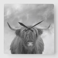 Highland Cow Scotland Clouds Schwarz-weiß 