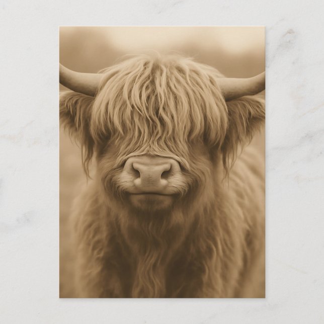Highland Cow Sepia Portrait Postkarte (Vorderseite)