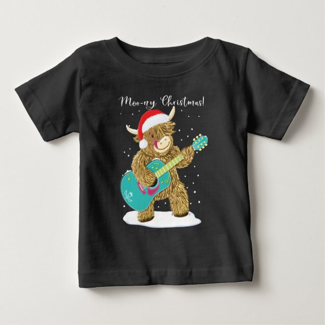 Highland Cow spielt ein fröhliches Weihnachts Melo Baby T-shirt (Vorderseite)