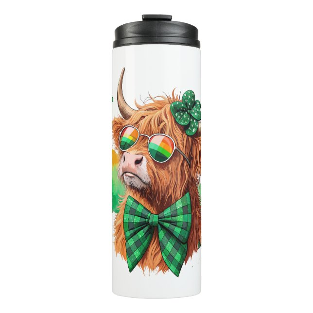 Highland Cow St Patrick's , Lucky Cow Thermosbecher (Vorderseite)